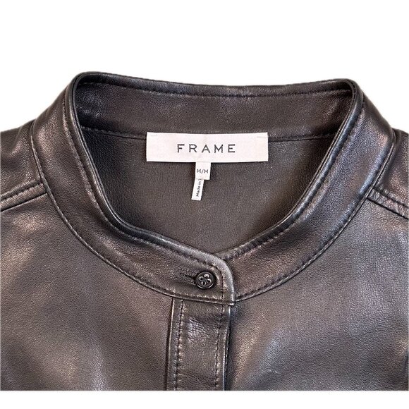 FRAME Charlie Puff Sleeve Leather Shirt - Size M - Picture 7 of 9